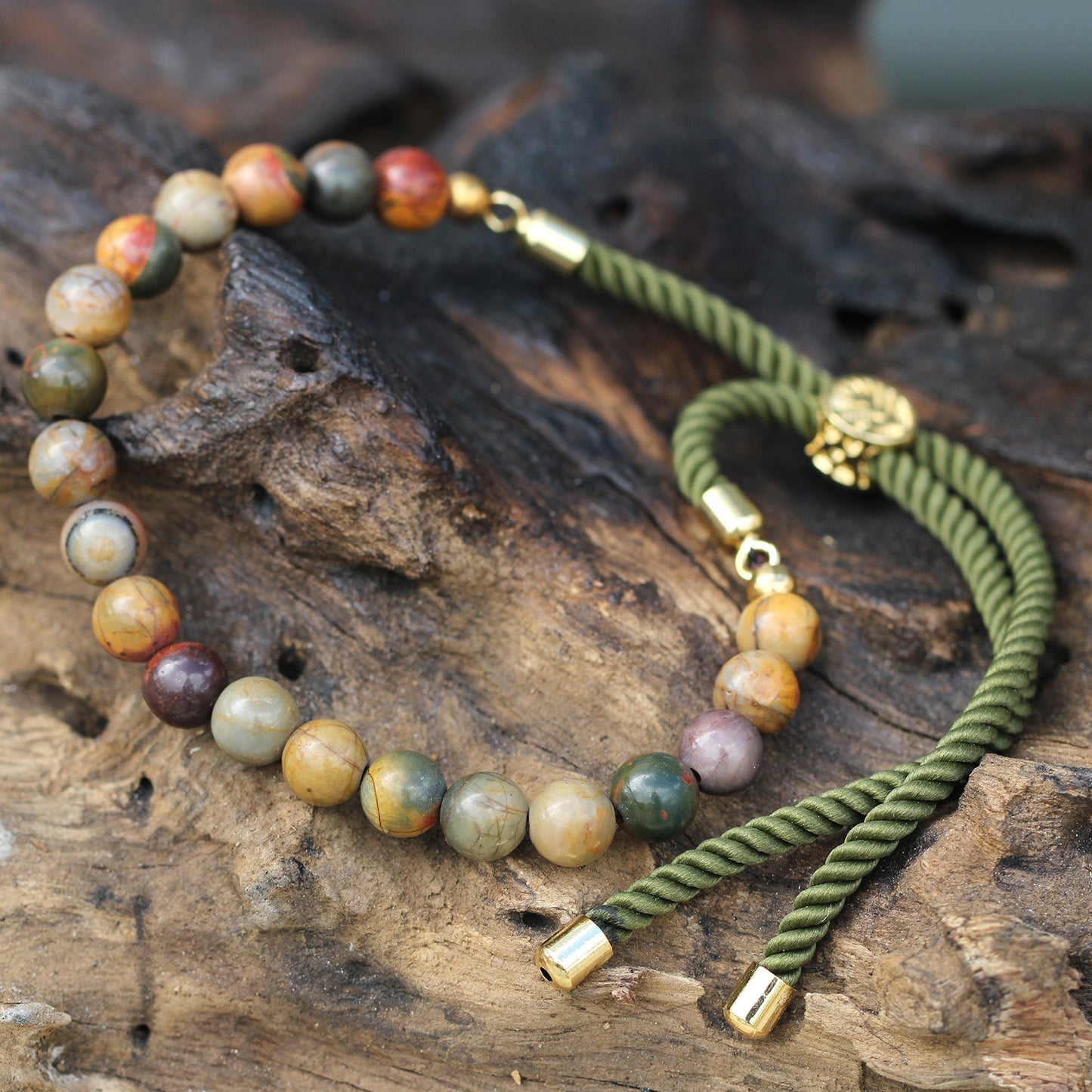 Pulseira Jasper com Ajuste em Cordão Verde Musgo