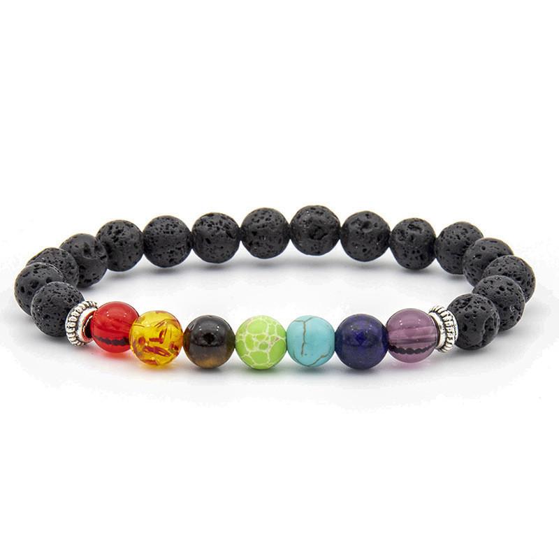 Pulseira dos 7 Chakras em Pedra Vulcânica