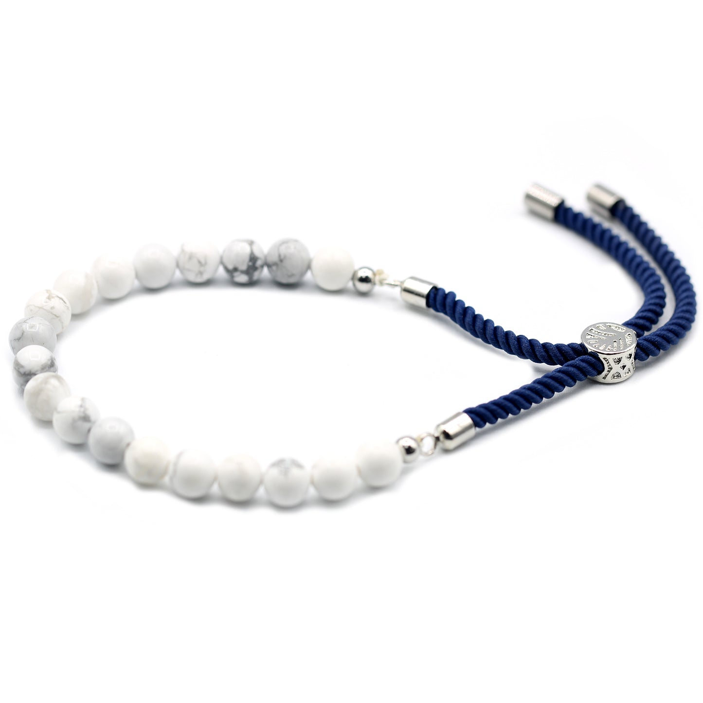 Pulseira Howlite Branco com Ajuste em Cordão Azul Marinho