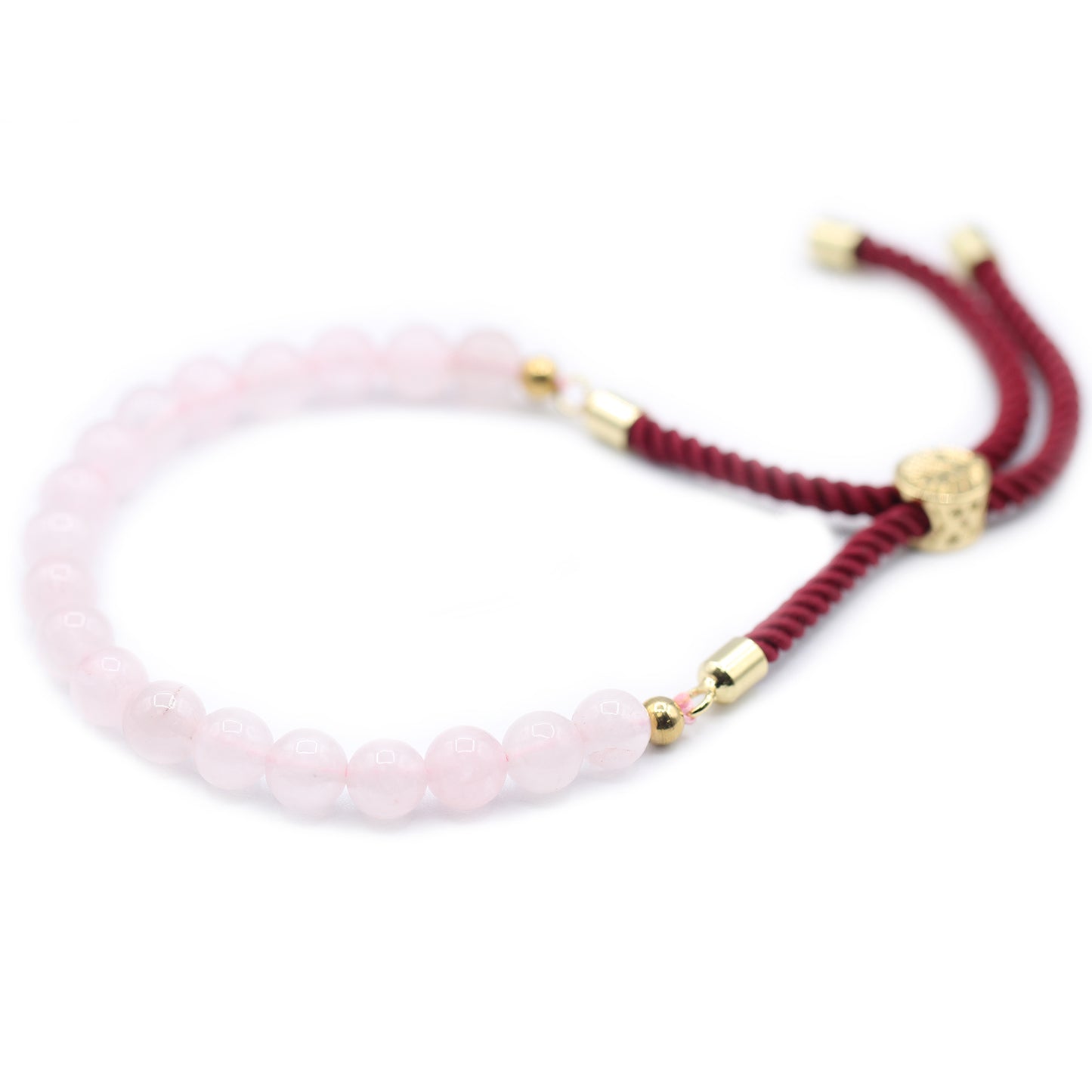 Pulseira Quartz Rosa com Ajuste em Cordão Vermelho