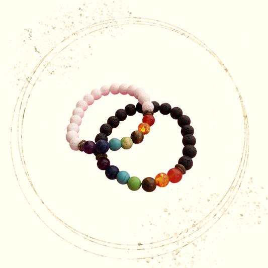 Kit de Pulseiras dos 7 Chakras em Pedra Vulcânica | Preto e Branco