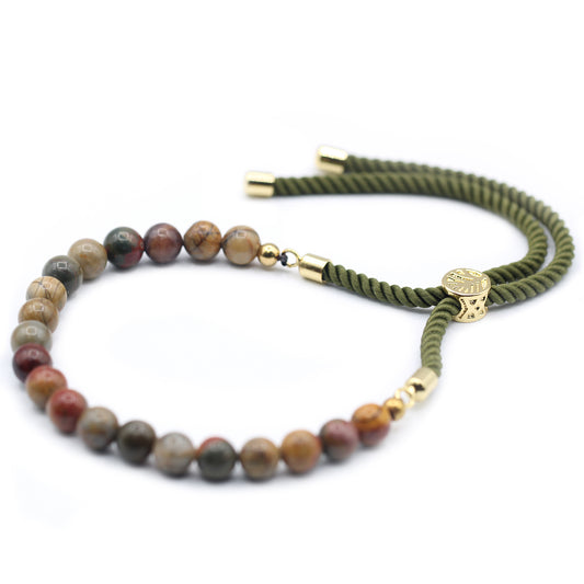 Pulseira Jasper com Ajuste em Cordão Verde Musgo