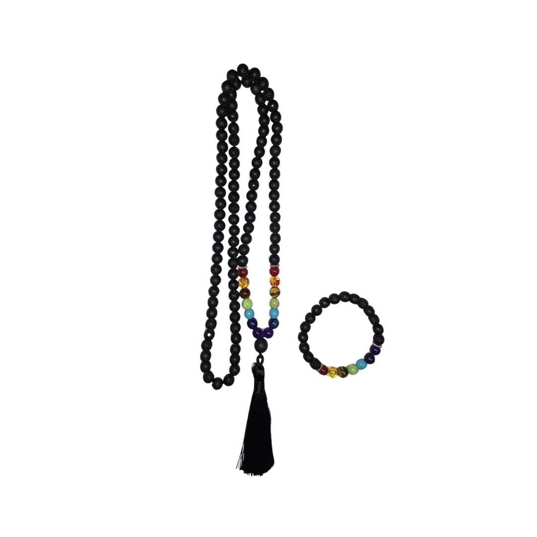 Japamala e pulseira vulcânica  7 chacras