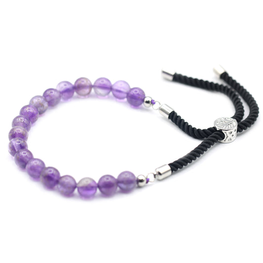 Pulseira Ametista com Ajuste em Cordão Preto