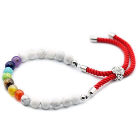 Pulseira Howlite Branco Chakra com Ajuste em Cordão Vermelho