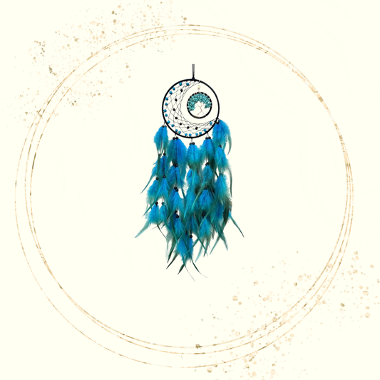 Caça Sonhos Lua com Árvore da Vida - Azul