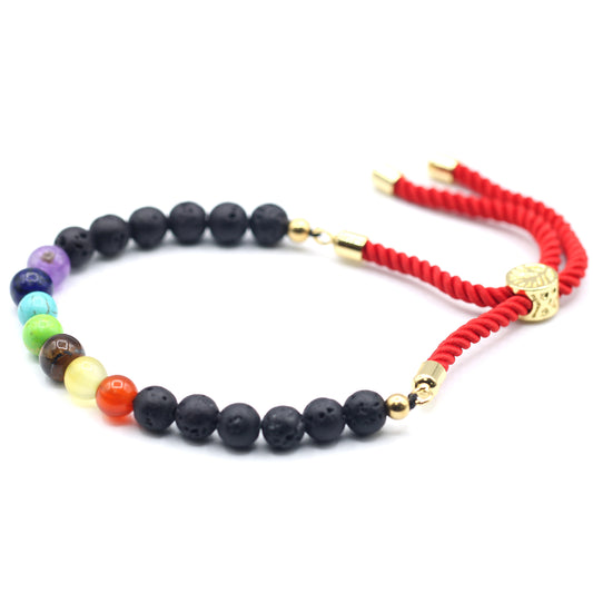 Pulseira Chakra de Pedra de Lava com Ajuste em Cordão Vermelho