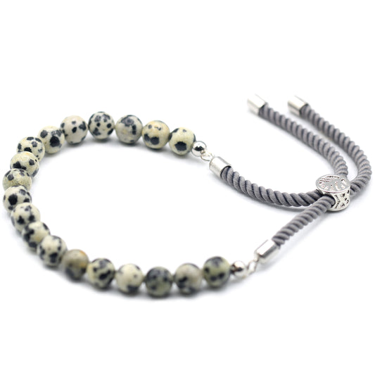 Pulseira Jasper Dálmata com Ajuste em Cordão Cinzento